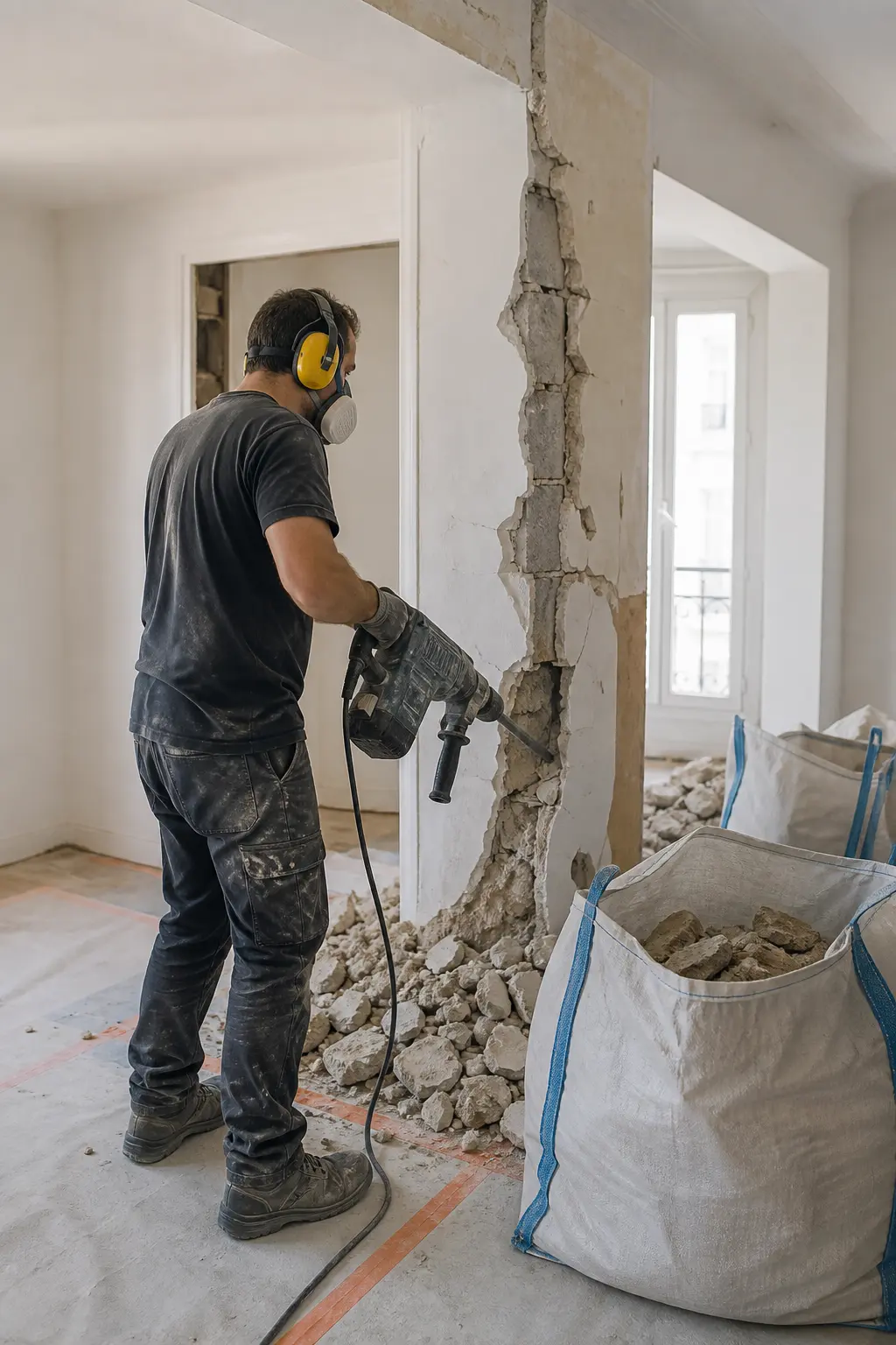 Démolition intérieure contrôlée d'une cloison avant rénovation
